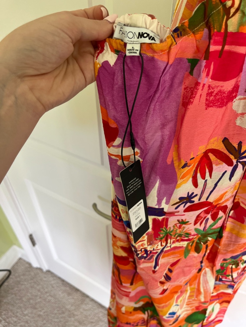 Fashion Nova Pink Multi Tropical Print Wide-Leg Jumpsuit - Picture 7 of 9